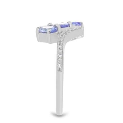 BUY NATURAL TANZANITE WITH WHITE ZIRCON GEMSTONE CLASSIC RING IN 925 SILVER